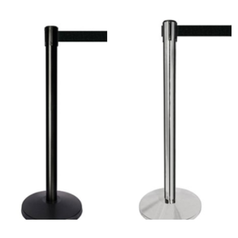 Barrière directionnelle à ruban rétractable, noir ou chrome