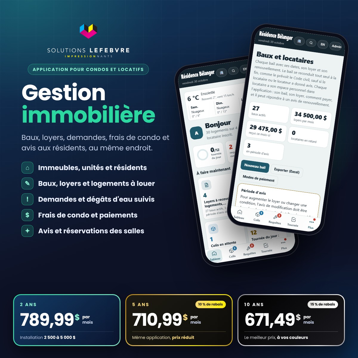 Gestion immobilière, application pour condos et immeubles locatifs