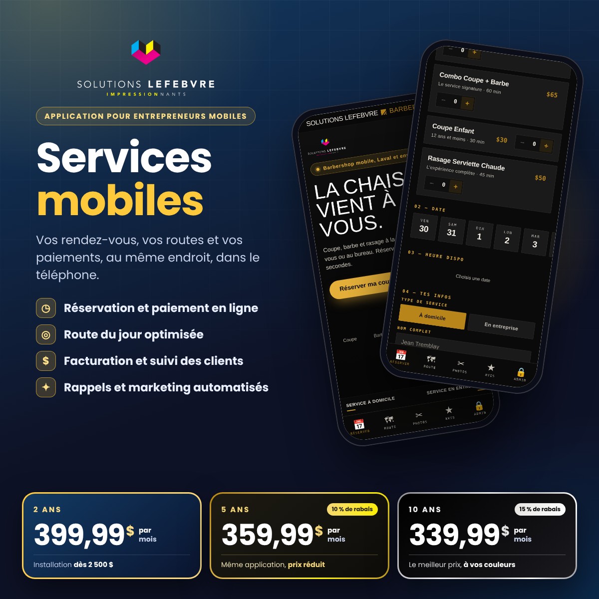Services mobiles, application pour entrepreneurs mobiles